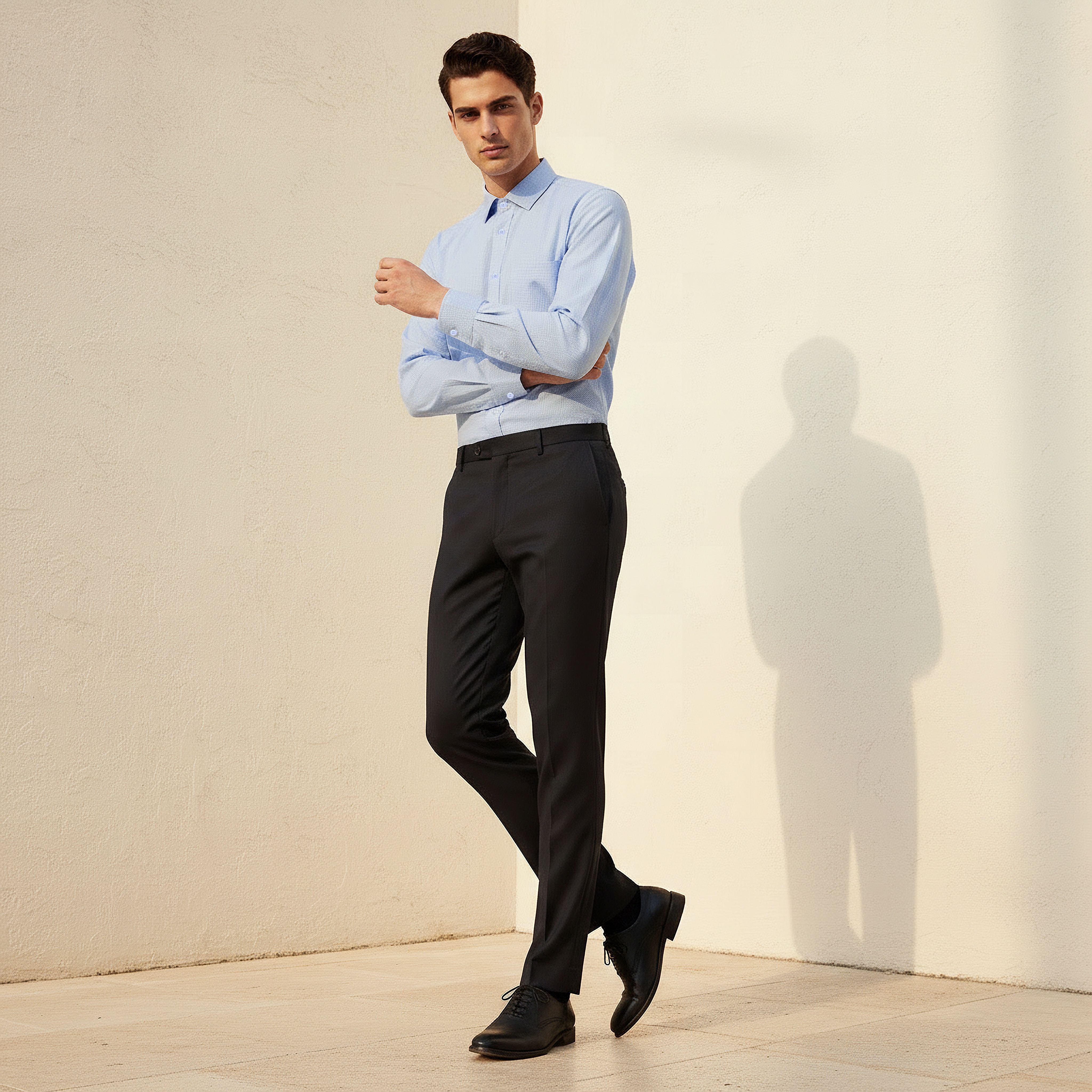 قميص كاروهات بقصّة عادية وياقة عادية وأكمام طويلة للرجال-men-clothing-shirts-image-2