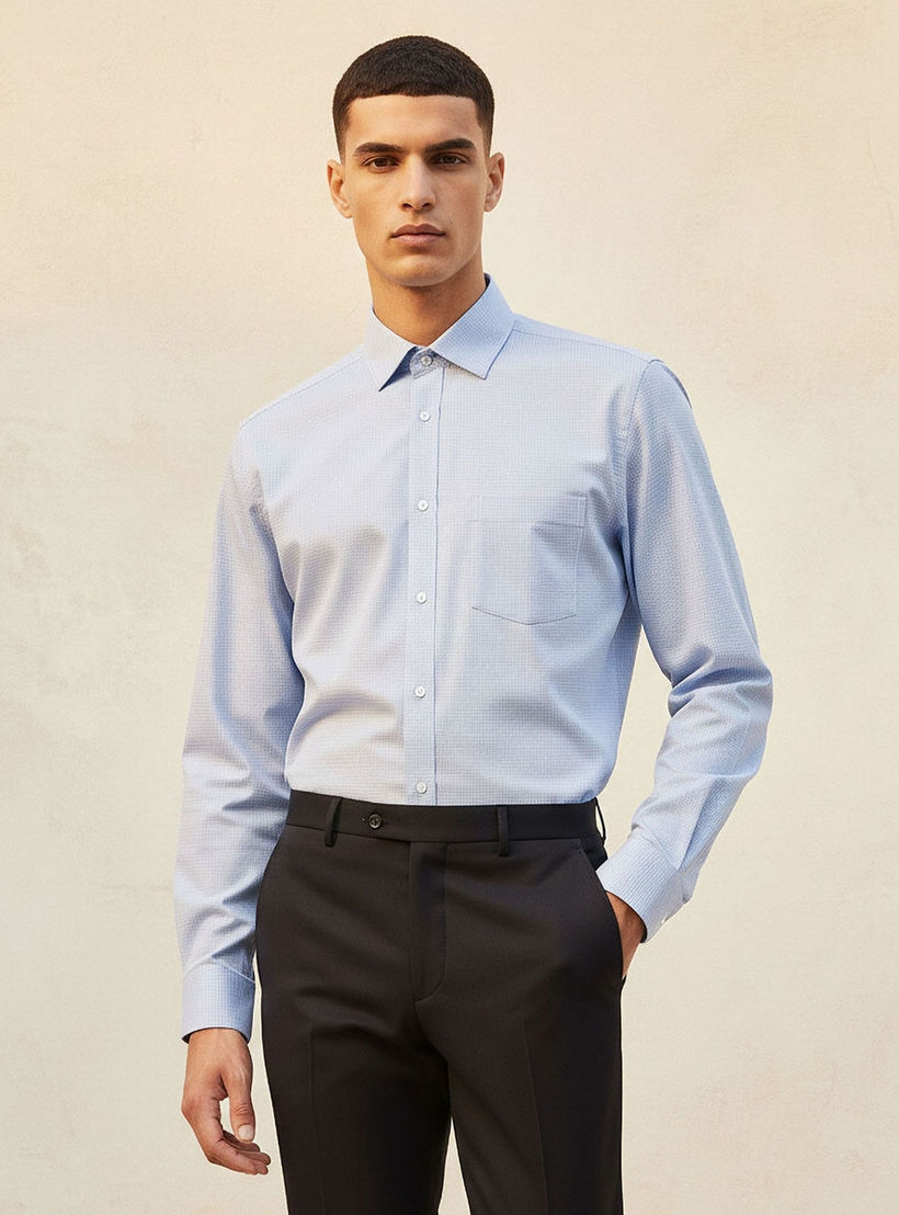 قميص كاروهات بقصة عادية وياقة وأكمام طويلة-men-clothing-shirts-image-1