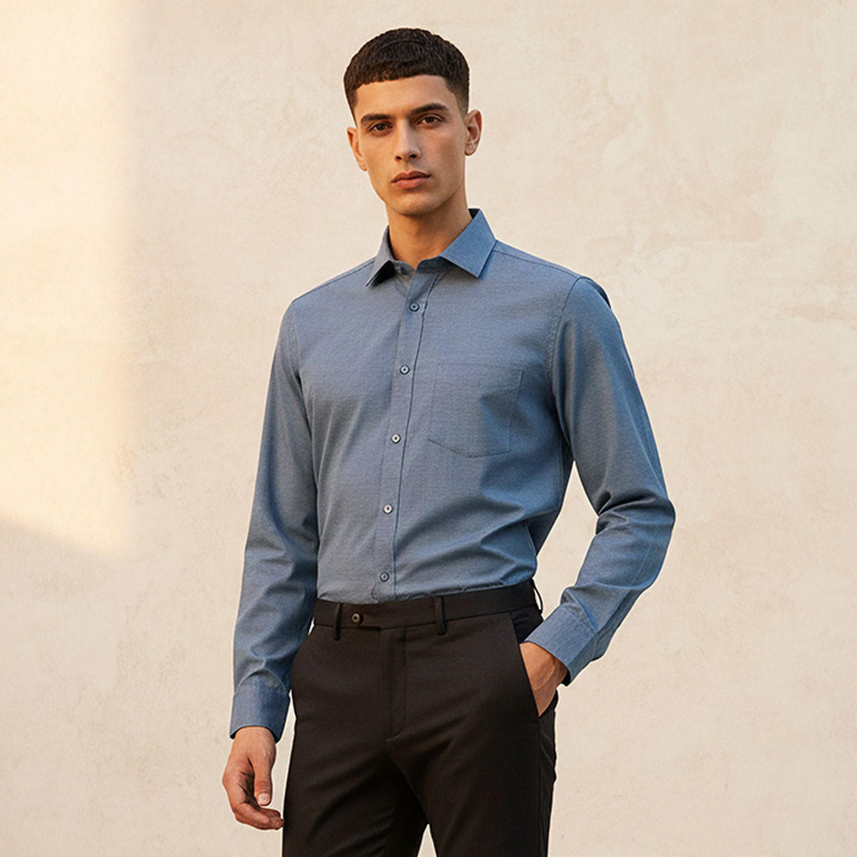 Regular Fit Collared Textured Long Sleeves Shirt-men-clothing-shirts-image-1