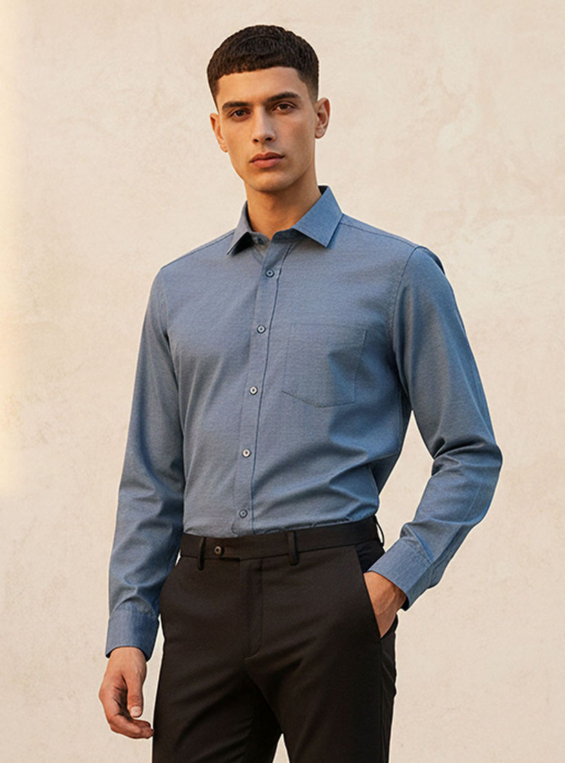 Regular Fit Collared Textured Long Sleeves Shirt-men-clothing-shirts-image-1