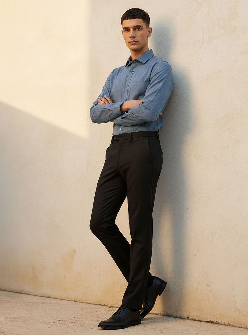 Regular Fit Collared Textured Long Sleeves Shirt-men-clothing-shirts-image-3