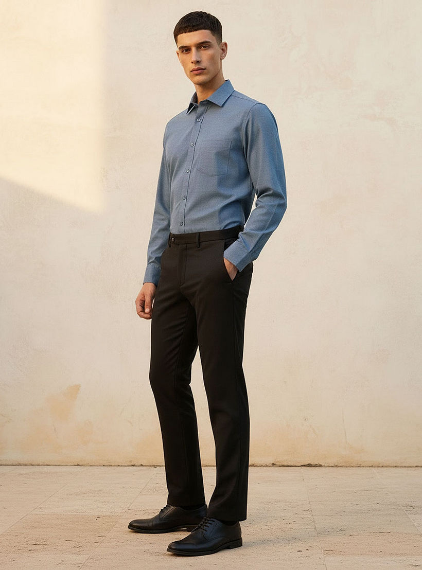 Regular Fit Collared Textured Long Sleeves Shirt-men-clothing-shirts-image-5