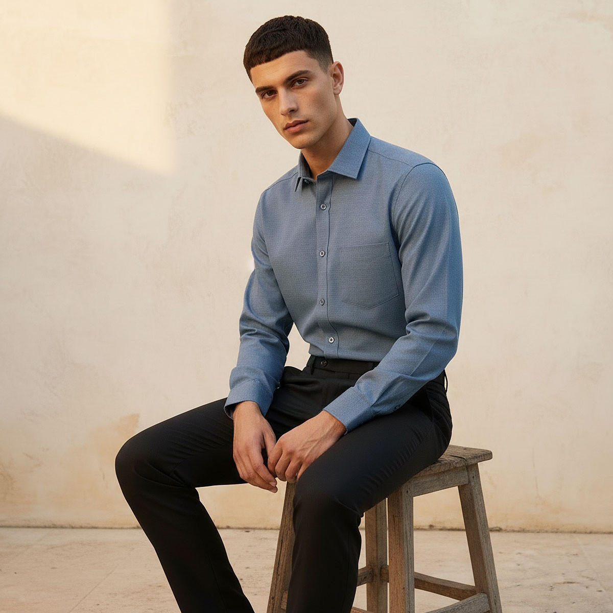 Regular Fit Collared Textured Long Sleeves Shirt-men-clothing-shirts-image-6