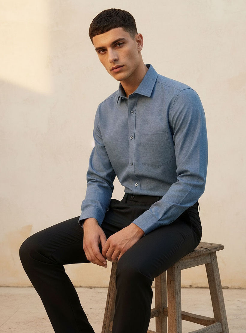 Regular Fit Collared Textured Long Sleeves Shirt-men-clothing-shirts-image-6