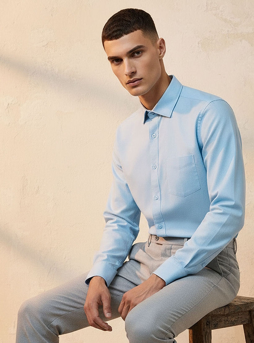 Regular Fit Collared Textured Long Sleeves Shirt-men-clothing-shirts-image-5
