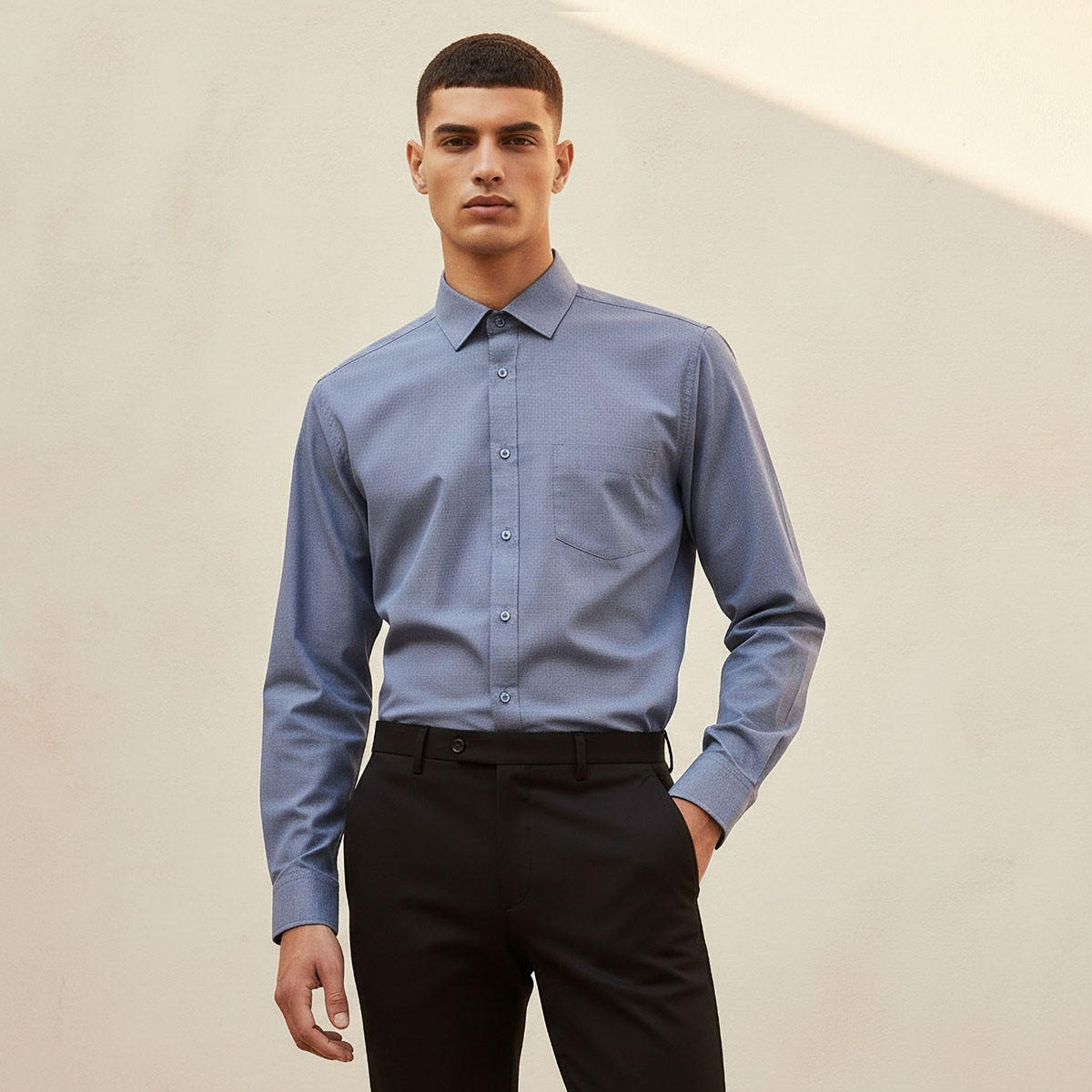 قميص بارز الملمس بأكمام طويلة وقصة وياقة مريحة-men-clothing-shirts-image-1