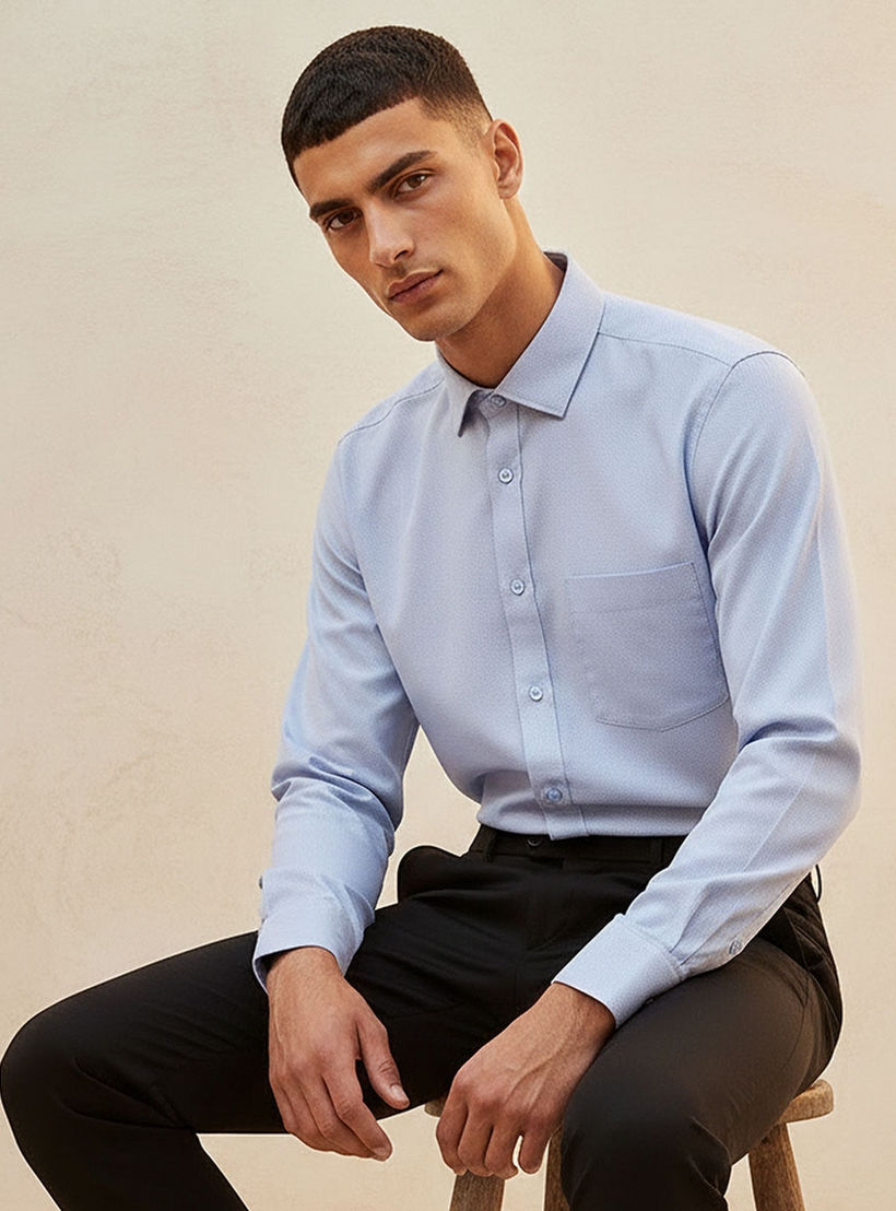 Regular Fit Collared Textured Long Sleeves Shirt-men-clothing-shirts-image-5