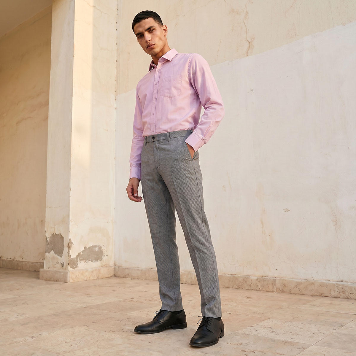 Regular Fit Collared Textured Long Sleeves Shirt-men-clothing-shirts-image-3