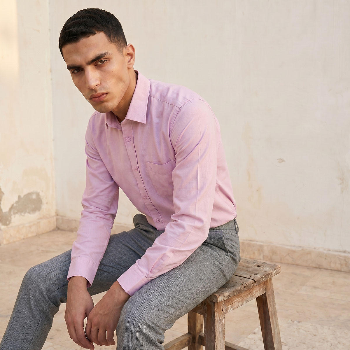 Regular Fit Collared Textured Long Sleeves Shirt-men-clothing-shirts-image-5
