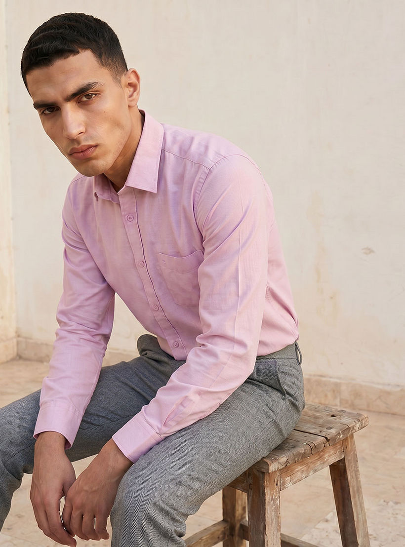 Regular Fit Collared Textured Long Sleeves Shirt-men-clothing-shirts-image-5