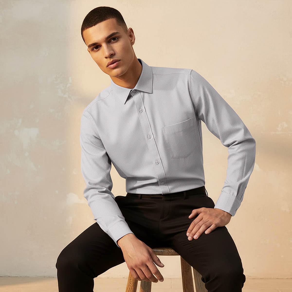 قميص بارز الملمس بأكمام طويلة وقصة وياقة مريحة-men-clothing-shirts-image-5