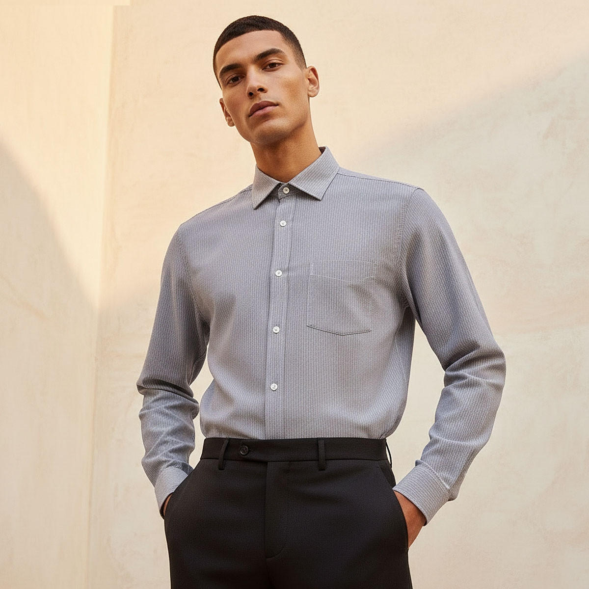قميص مخطط بقصة وياقة عادية وأكمام طويلة-men-clothing-shirts-image-1