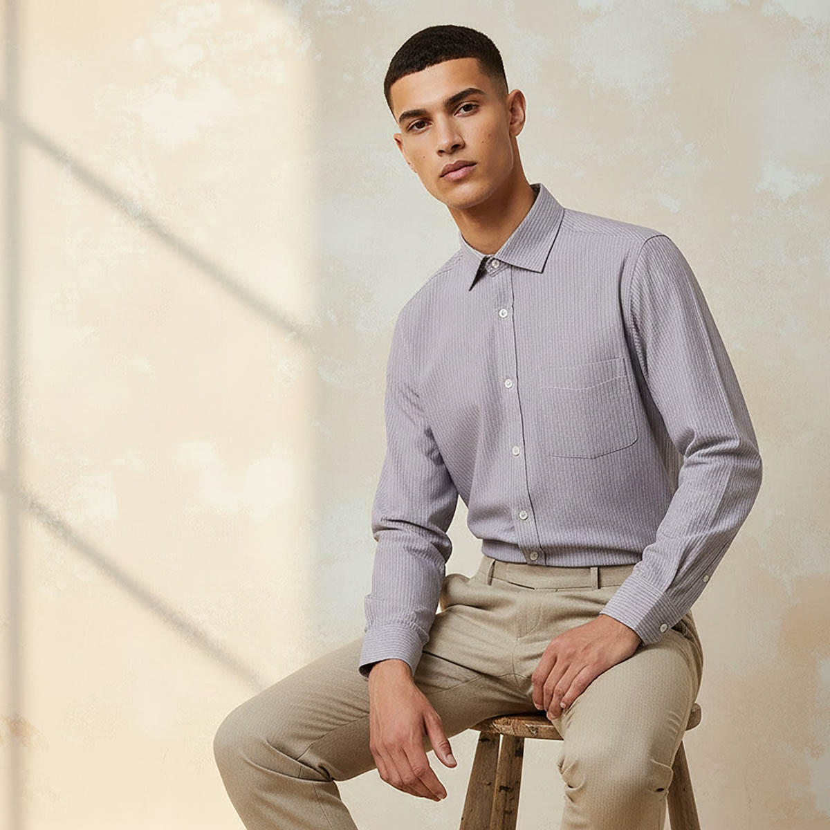 قميص مخطط بقصة وياقة عادية وأكمام طويلة-men-clothing-shirts-image-1