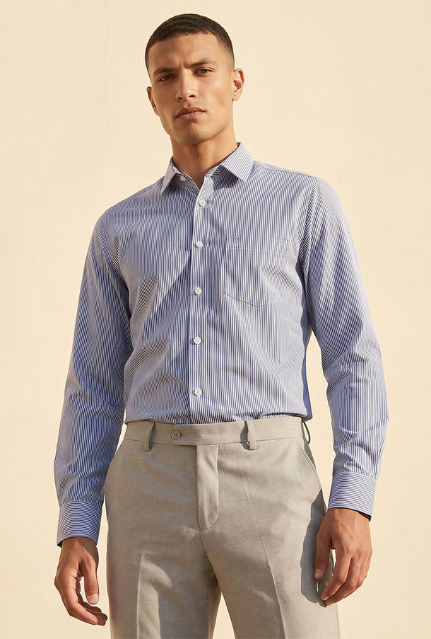 Regular Fit Collared Striped Long Sleeves Shirt-men-clothing-image-1