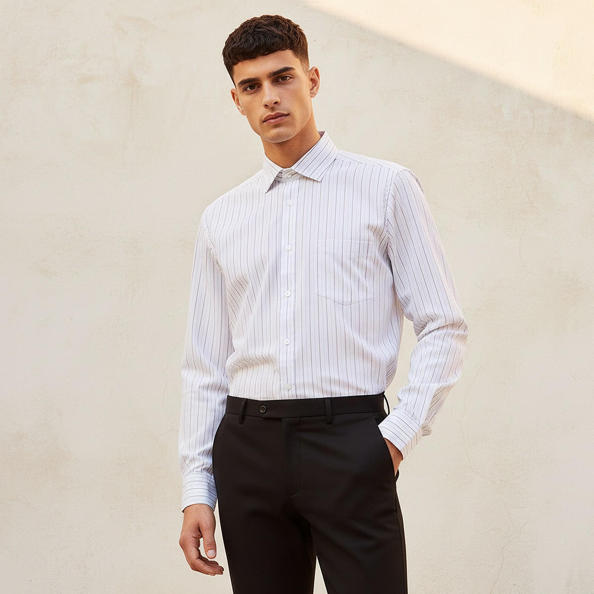 Regular Fit Collared Striped Long Sleeves Shirt-men-clothing-shirts-image-1
