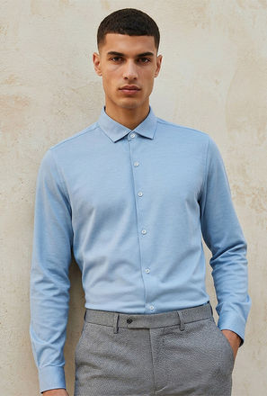 Regular Fit Collared Textured Long Sleeves Shirt-men-clothing-image-1