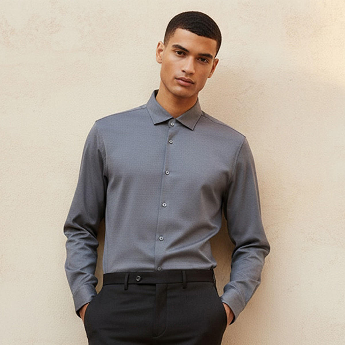Regular Fit Collared Textured Long Sleeves Shirt-men-clothing-shirts-image-1