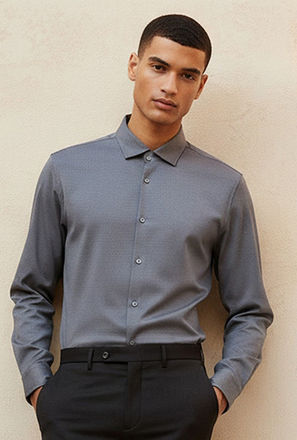 Regular Fit Collared Textured Long Sleeves Shirt-men-clothing-image-1