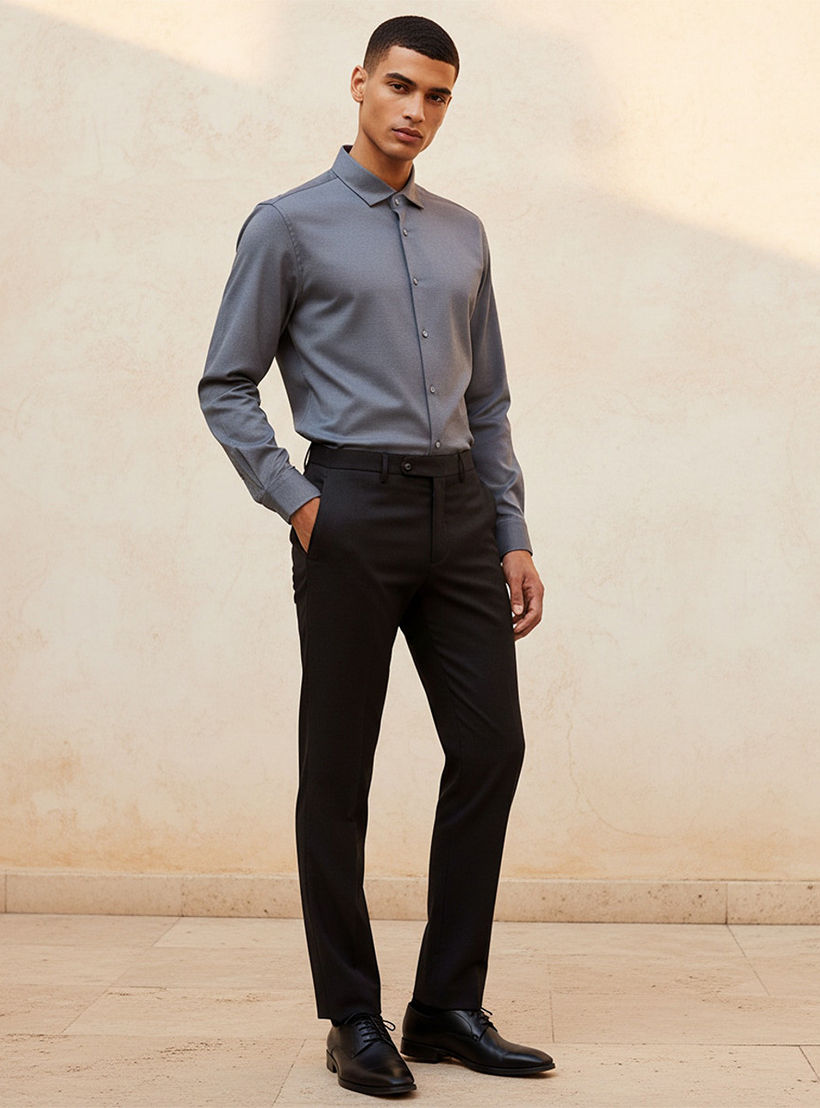 Regular Fit Collared Textured Long Sleeves Shirt-men-clothing-shirts-image-3