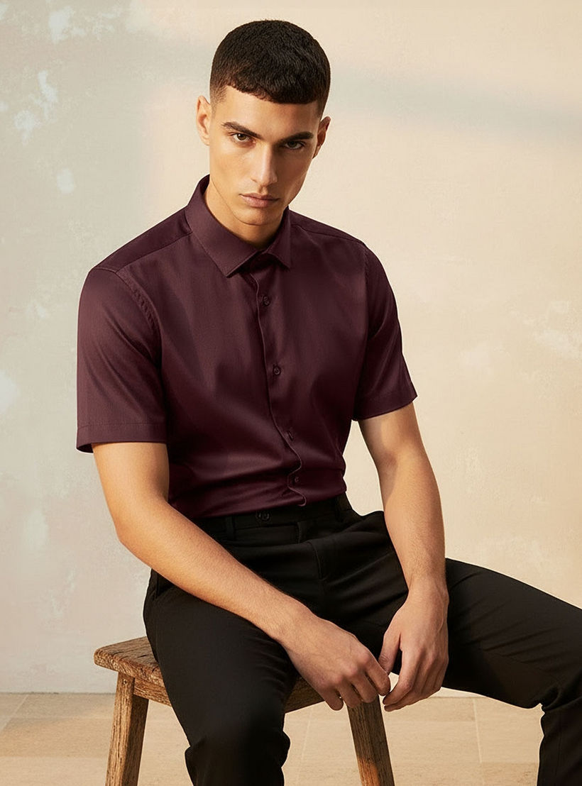 قميص بقصة سليم وياقة عادية وأكمام قصيرة-men-clothing-shirts-image-5