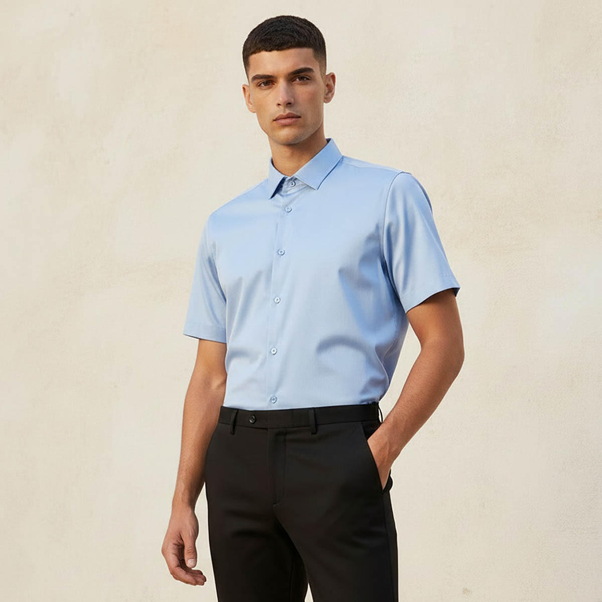 Slim Fit Collared Short Sleeves Shirt-men-clothing-shirts-image-1