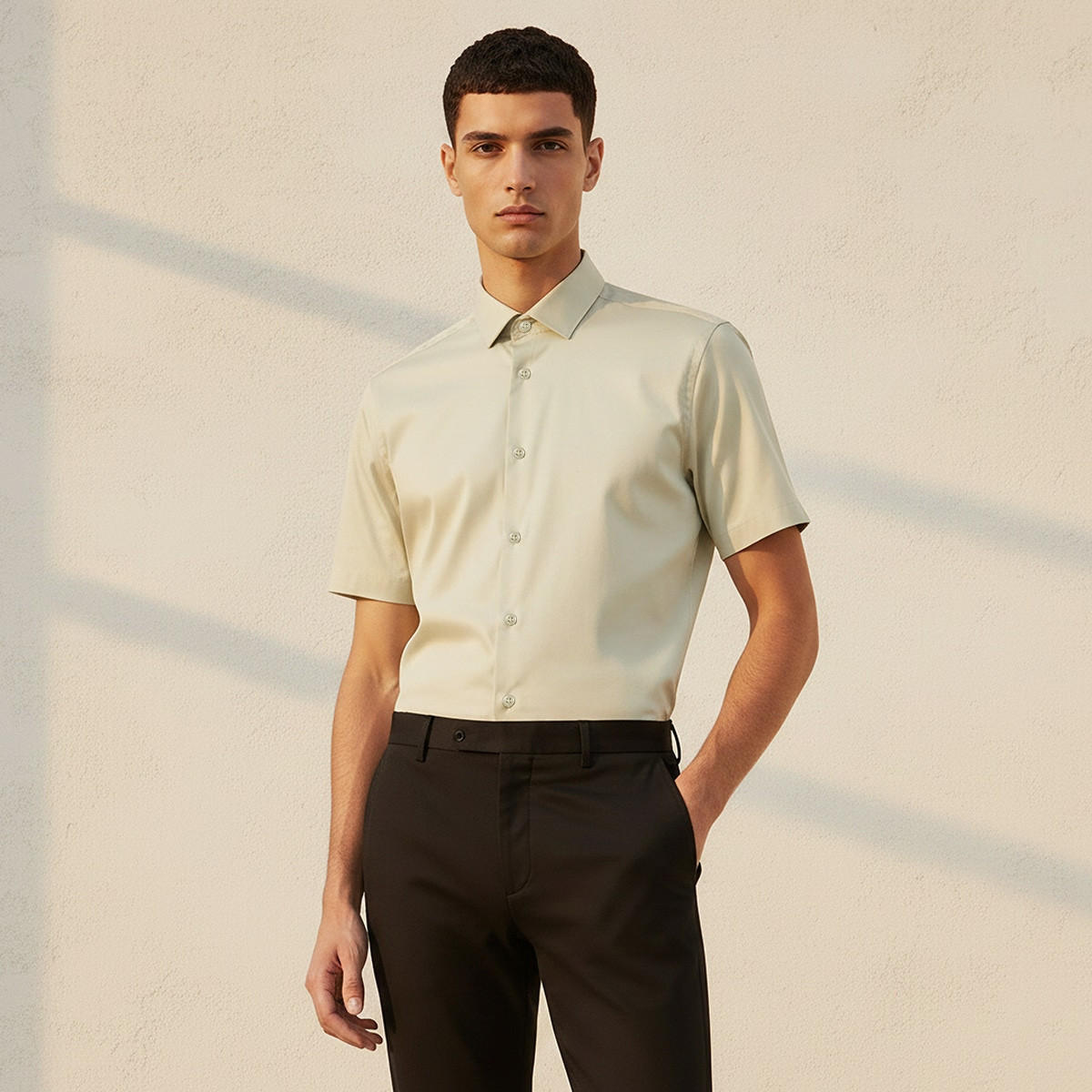 Slim Fit Collared Short Sleeves Shirt-men-clothing-shirts-image-1