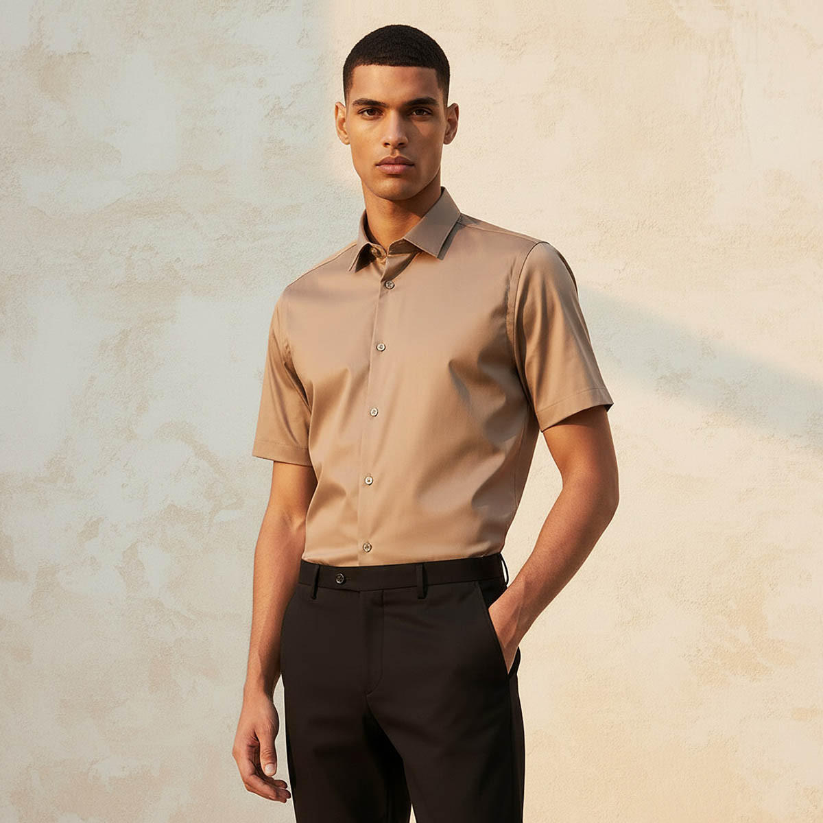 Slim Fit Collared Short Sleeves Shirt-men-clothing-shirts-image-1