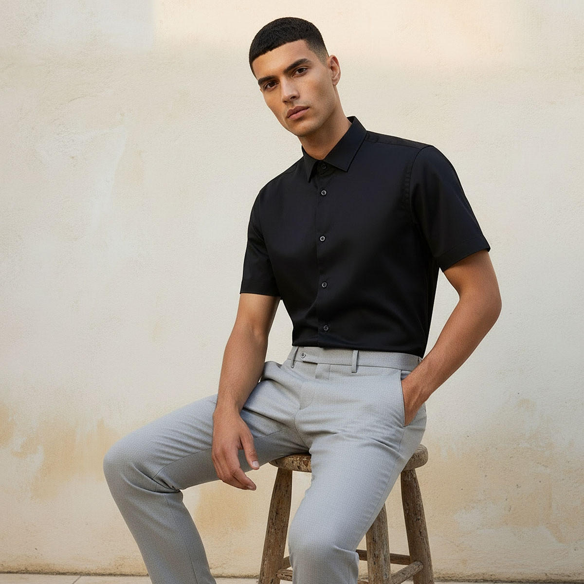 قميص بقصة سليم وياقة عادية وأكمام قصيرة-men-clothing-shirts-image-5