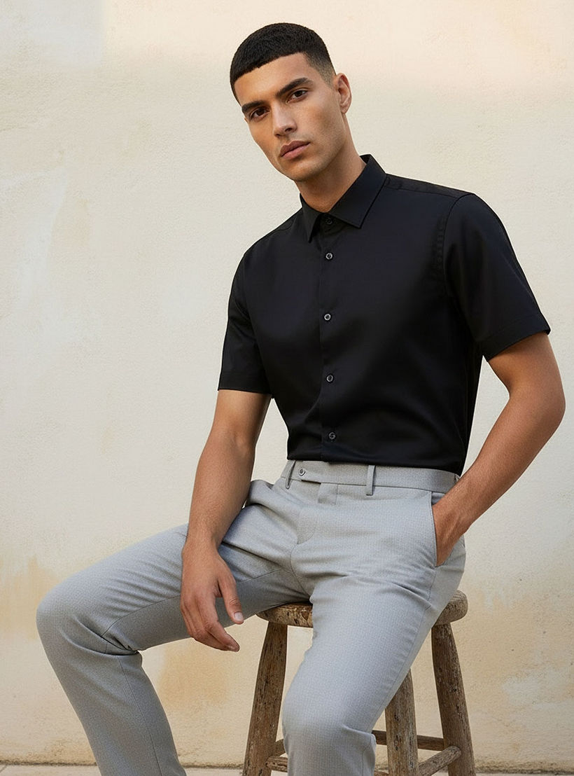 قميص بقصة سليم وياقة عادية وأكمام قصيرة-men-clothing-shirts-image-5