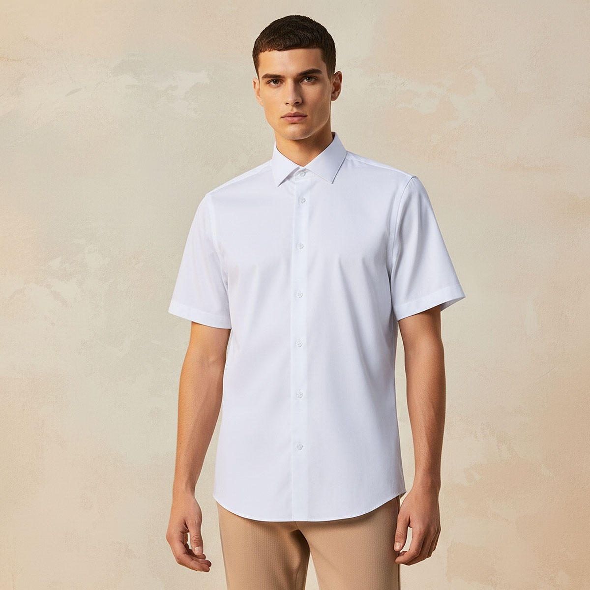 قميص بقصة سليم وياقة عادية وأكمام قصيرة-men-clothing-shirts-image-1
