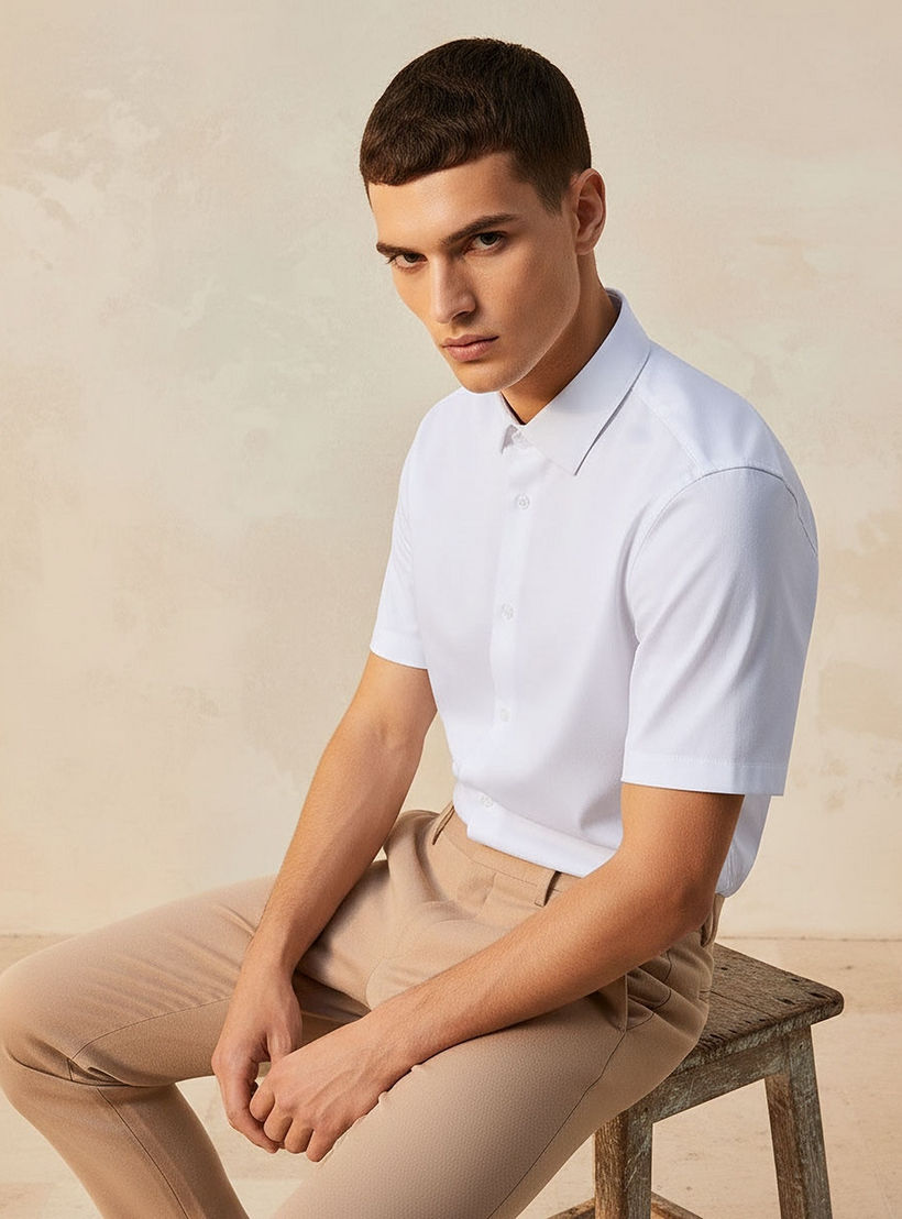 قميص بقصة سليم وياقة عادية وأكمام قصيرة-men-clothing-shirts-image-5