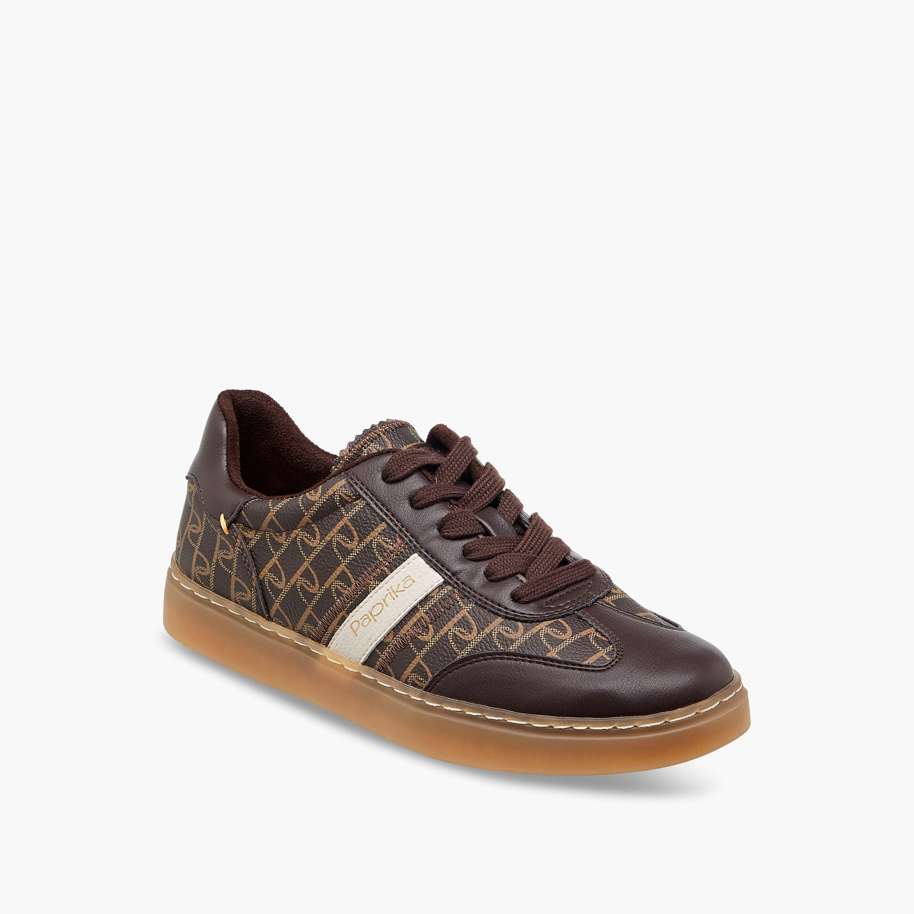 Paprika Monogram Print Lace-Up Sneakers-women-shoes-sneakers-image-2