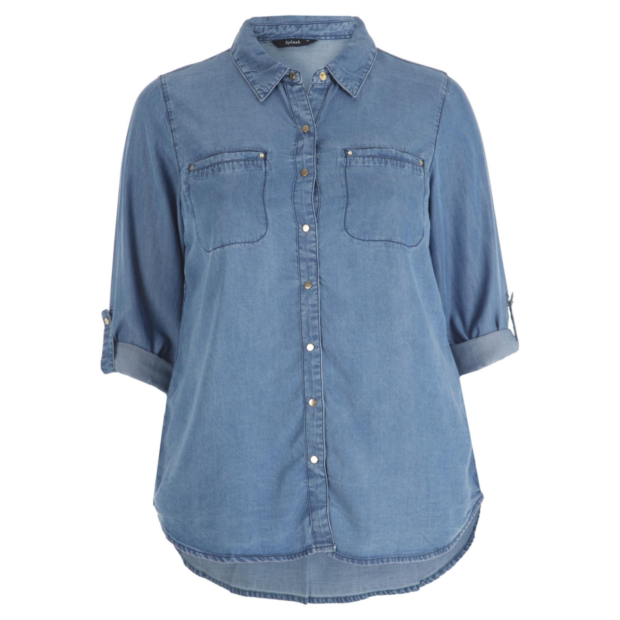 Long-sleeved Denim Shirt-women-clothing-shirtsandblouses-blouses-image-1