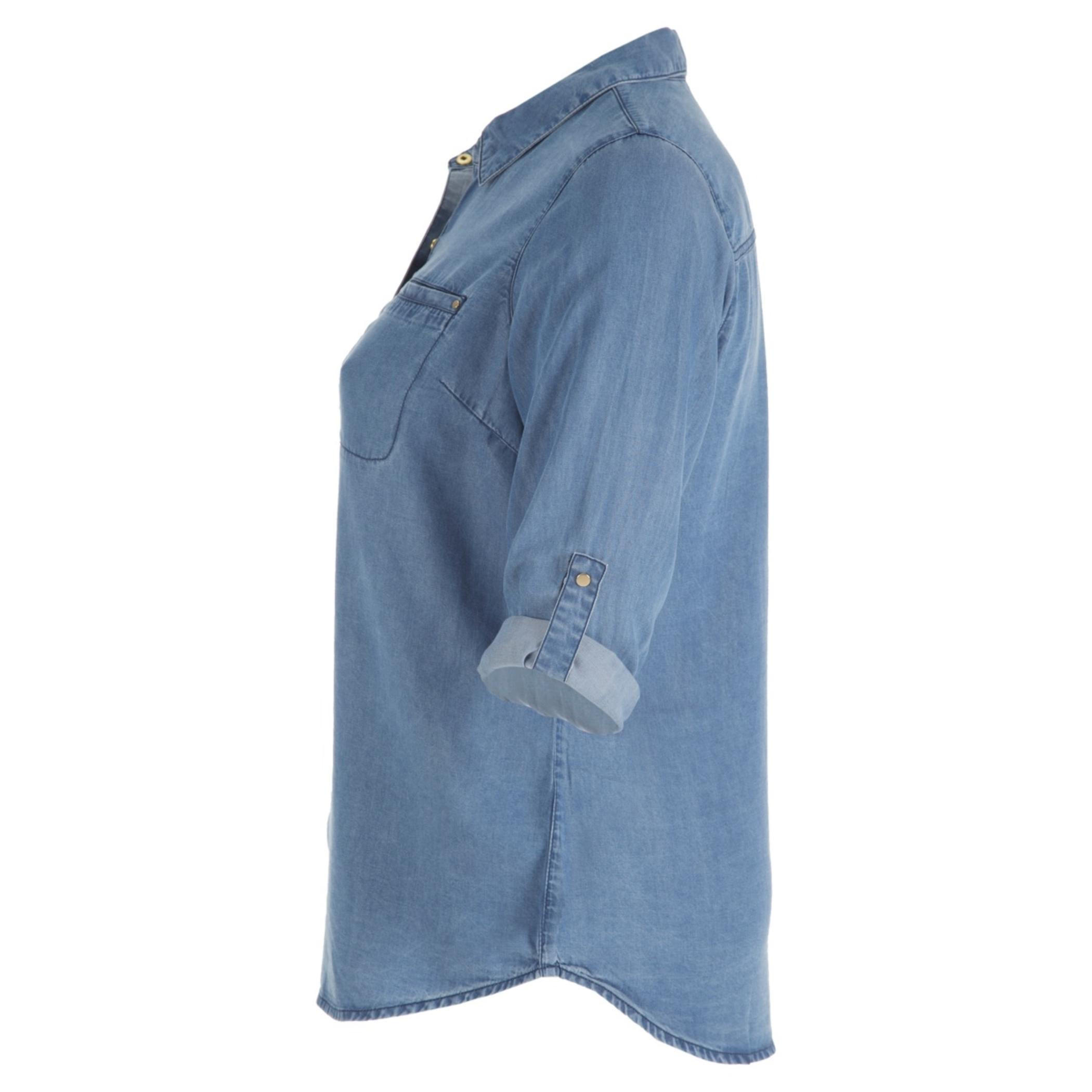 Long-sleeved Denim Shirt-women-clothing-shirtsandblouses-blouses-image-3