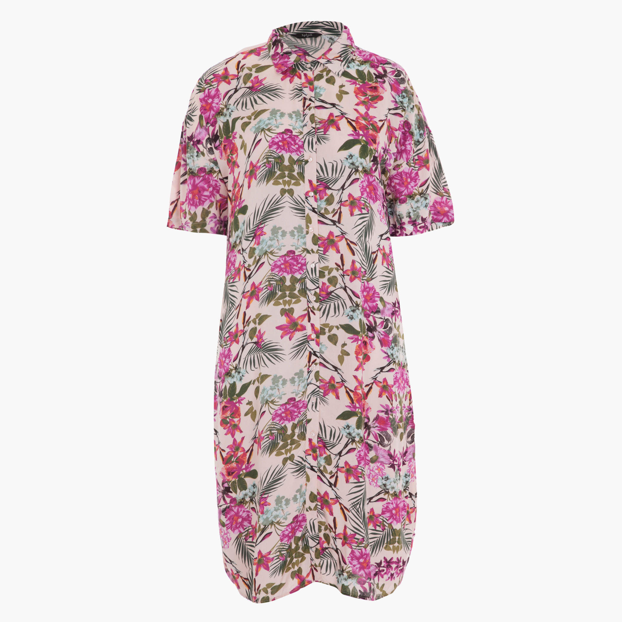 Plus Size Floral Printed High-low Shirt Dress-women-clothing-dresses-image-1