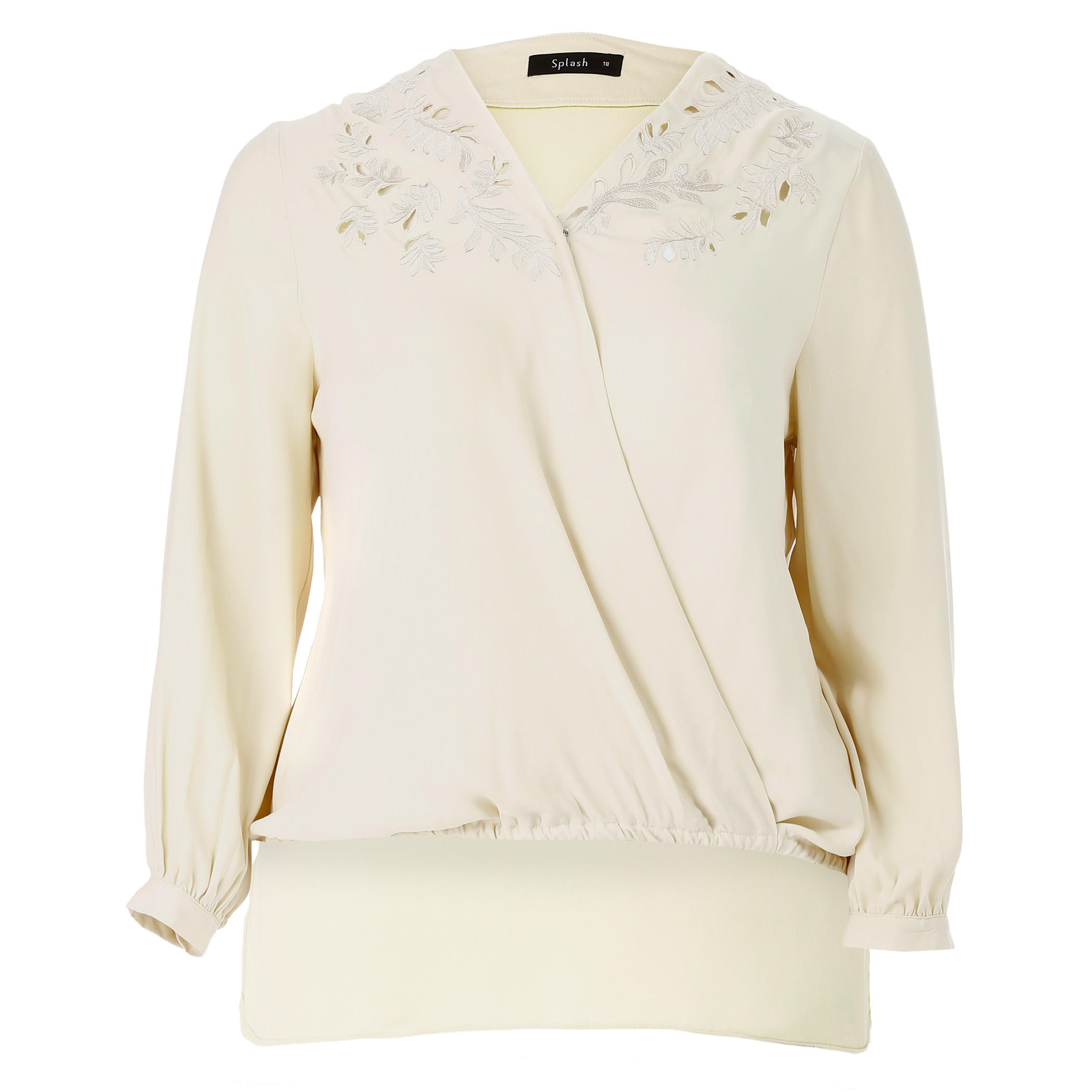 Plus Size Wrap Top with V-Neck and Cutwork Pattern-women-clothing-shirtsandblouses-blouses-image-1