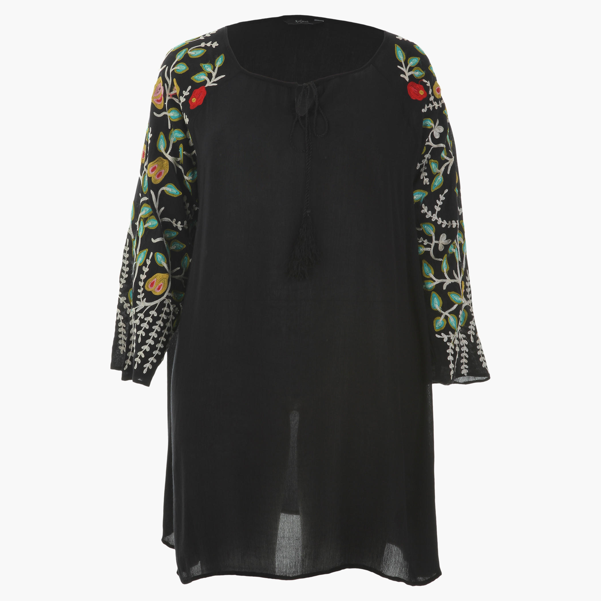 Plus Size Embroidered Tunic with Raglan Sleeves and Round Neck-women-clothing-shirtsandblouses-blouses-image-1