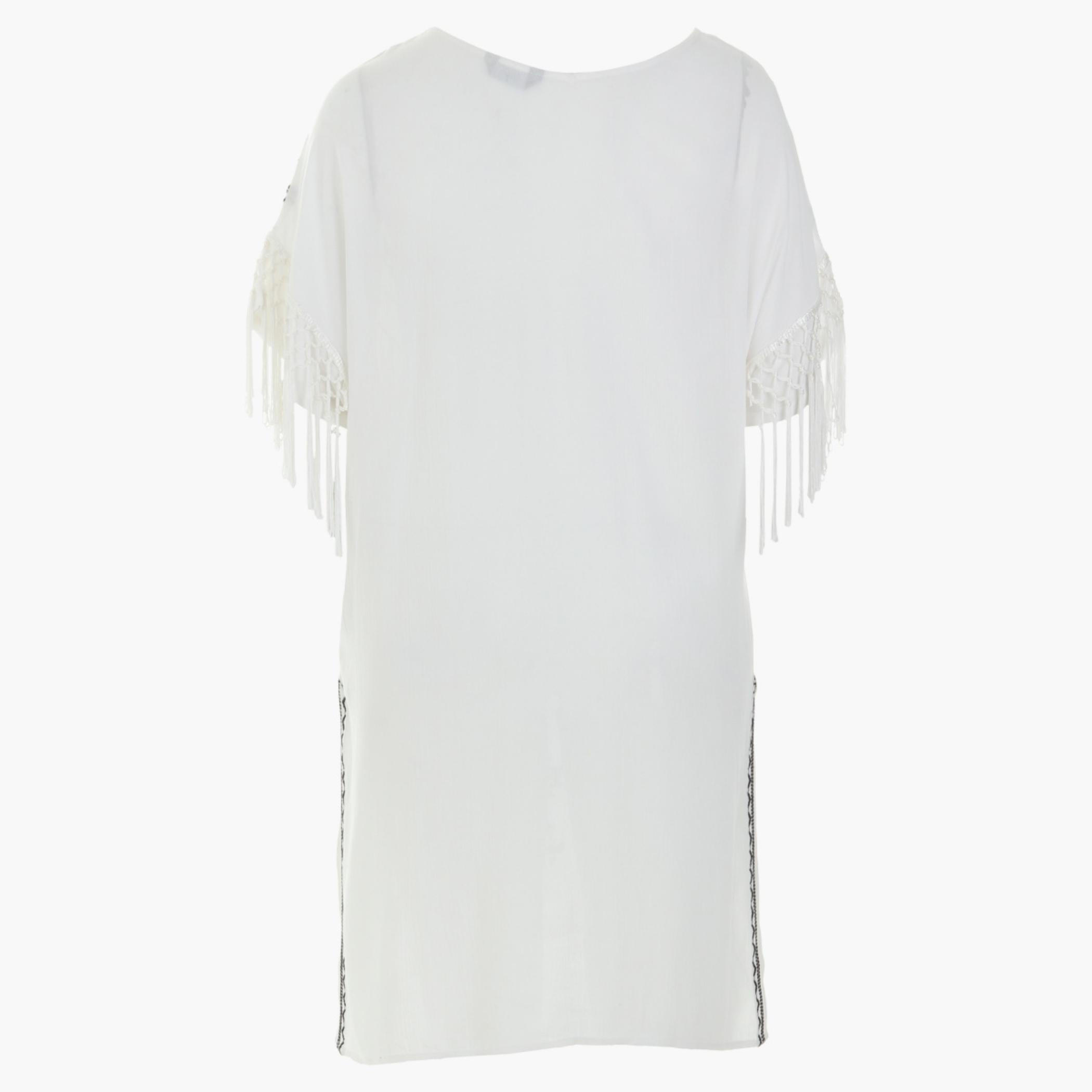 Plus Size Embroidered Long Top with V-Neck and Short Sleeves with Fringe Details-women-clothing-shirtsandblouses-blouses-image-2