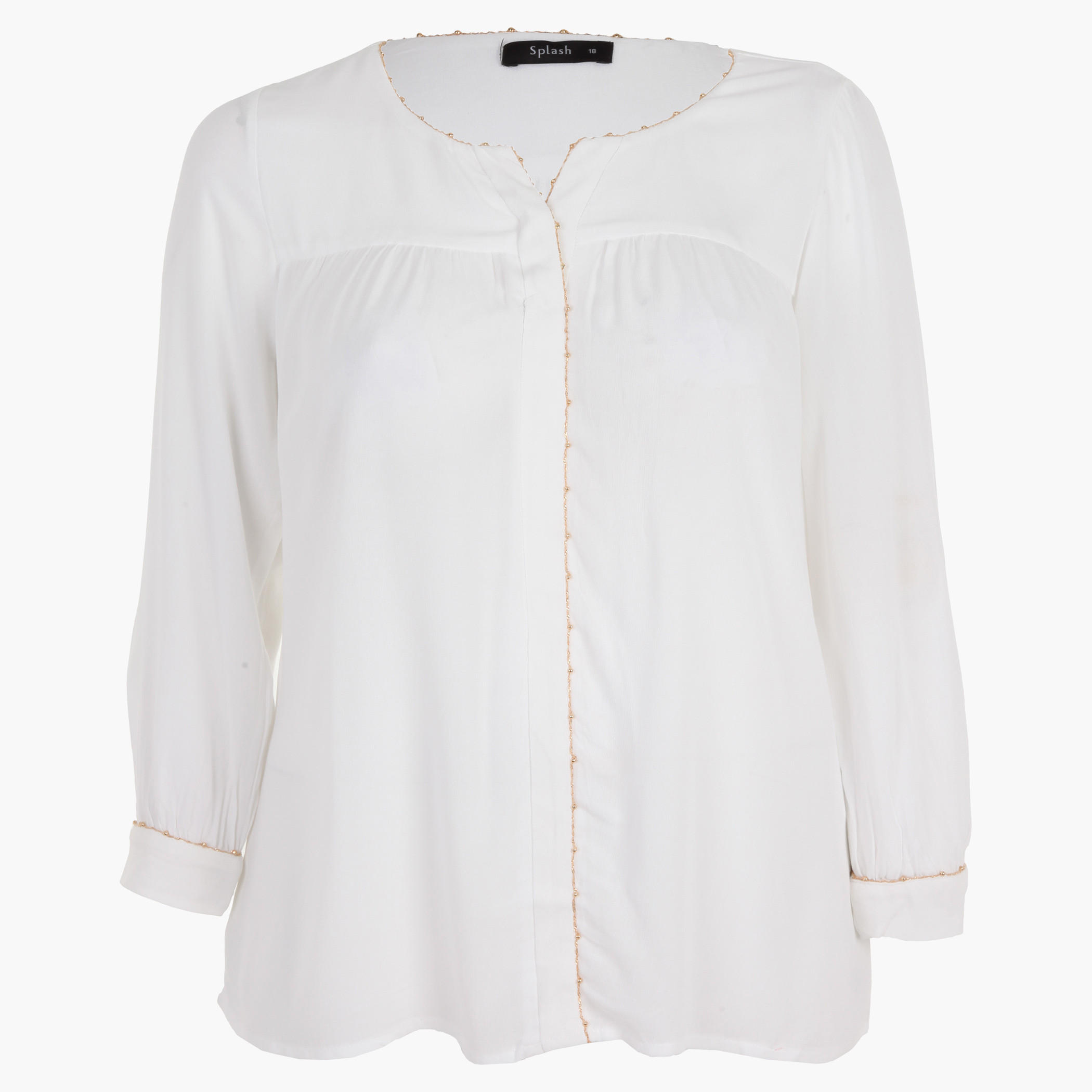 Plus Size Round Neck Top with Long Sleeves and Edge Trim Details-women-clothing-shirtsandblouses-blouses-image-1