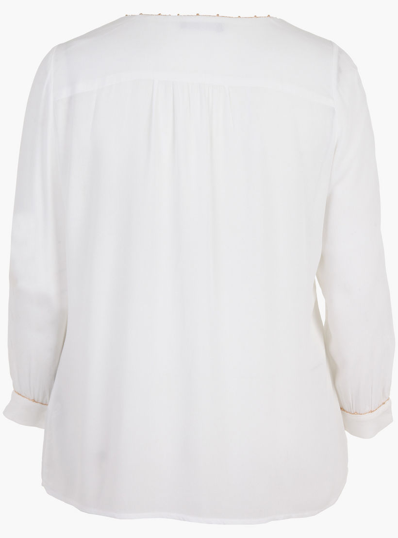 Plus Size Round Neck Top with Long Sleeves and Edge Trim Details-women-clothing-shirtsandblouses-blouses-image-2