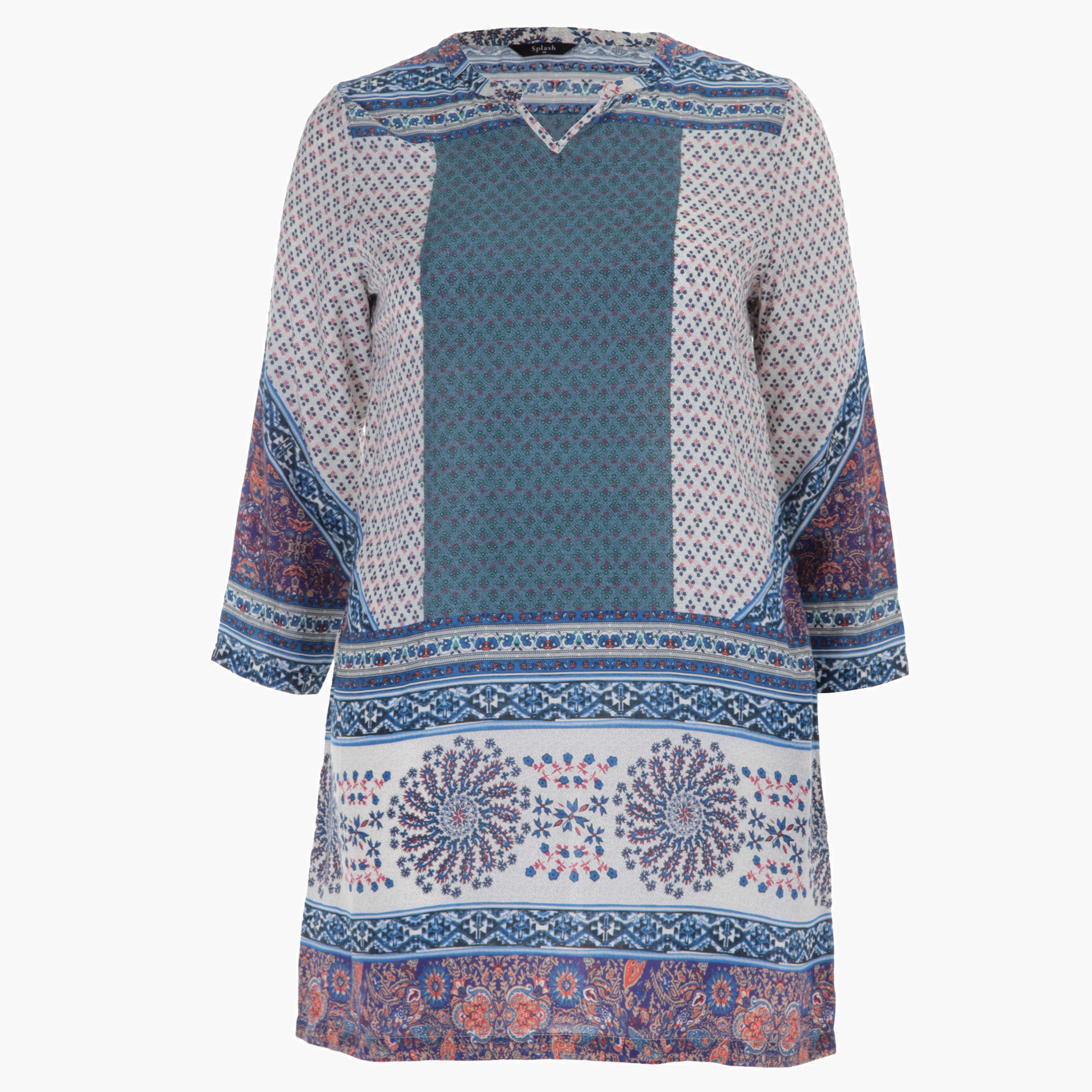 Printed Tunic with V-neck and Long Sleeves-women-clothing-shirtsandblouses-blouses-image-1