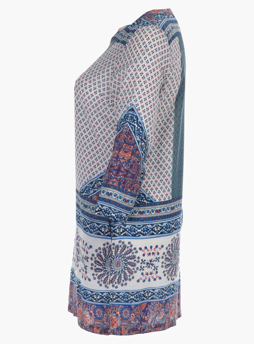 Printed Tunic with V-neck and Long Sleeves-women-clothing-shirtsandblouses-blouses-image-1