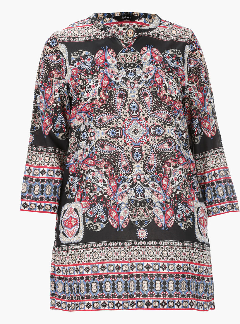 Plus Size Printed Tunic with Mandarin Collar-women-clothing-shirtsandblouses-blouses-image-1