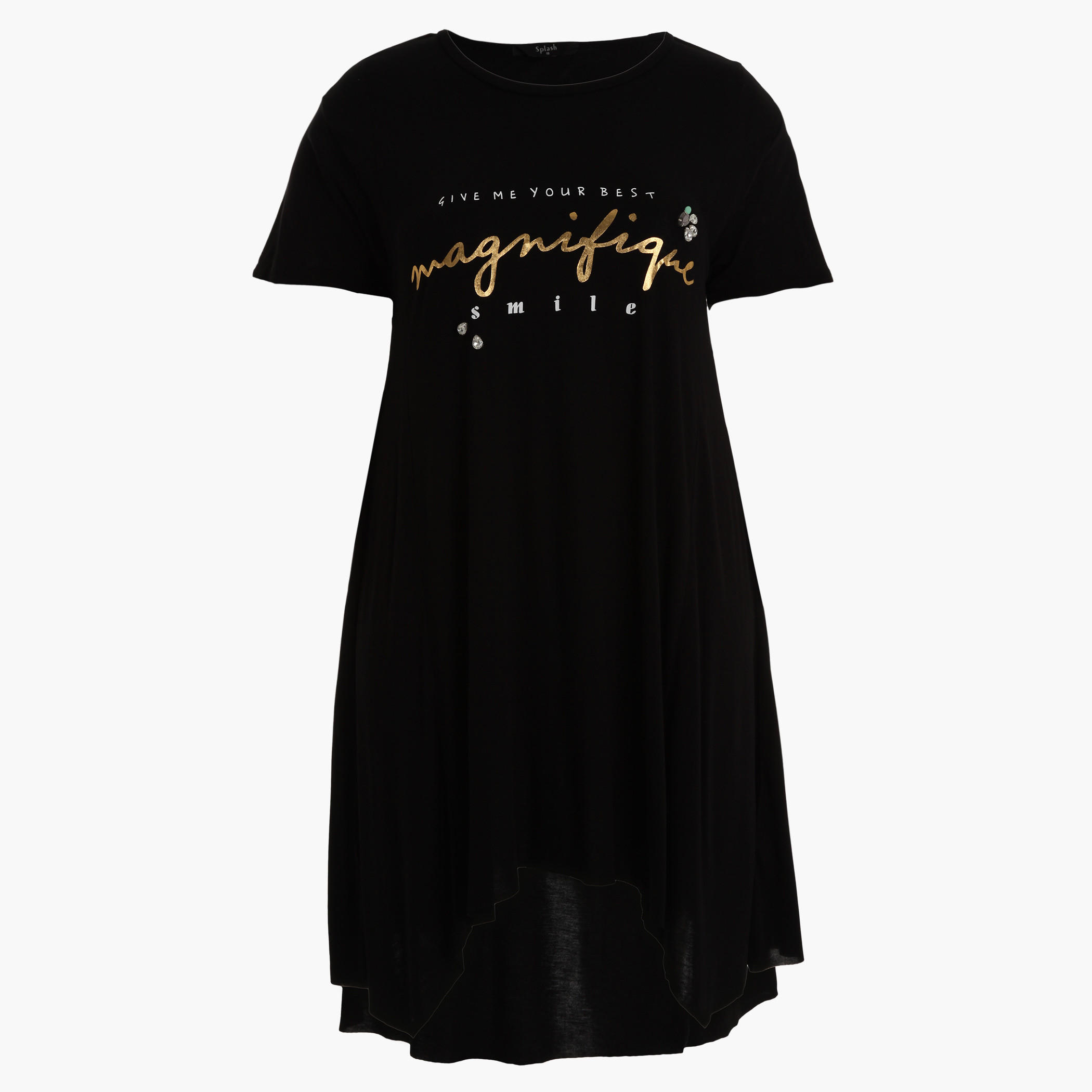 Plus Size Jewelled T-Shirt with Round Neck and Short Sleeves-women-clothing-tshirts-image-1