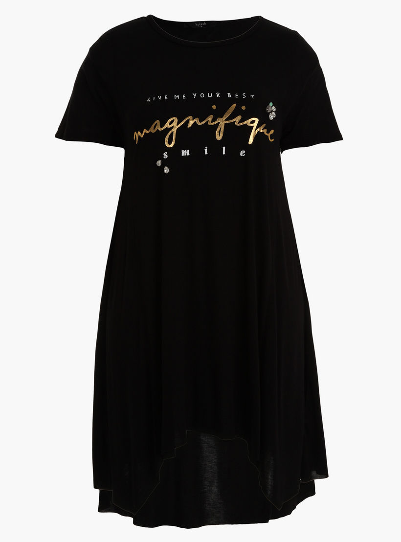 Plus Size Jewelled T-Shirt with Round Neck and Short Sleeves-women-clothing-tshirts-image-1