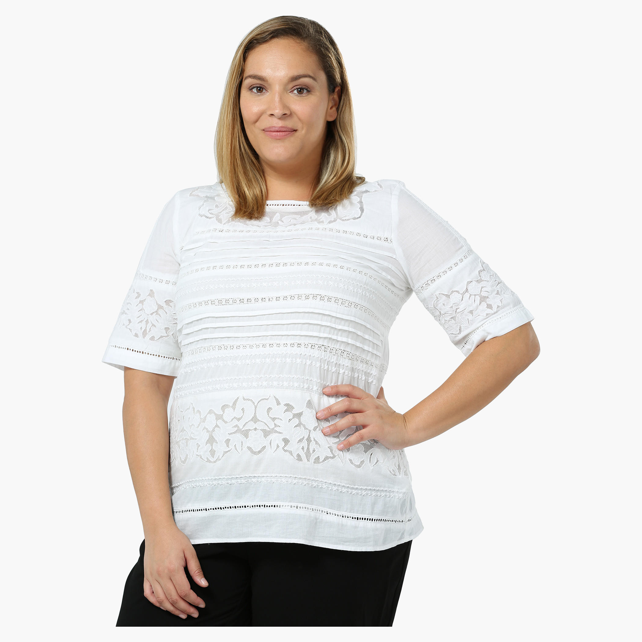 Plus Size Short-sleeved Embroidered Top-women-clothing-shirtsandblouses-blouses-image-1
