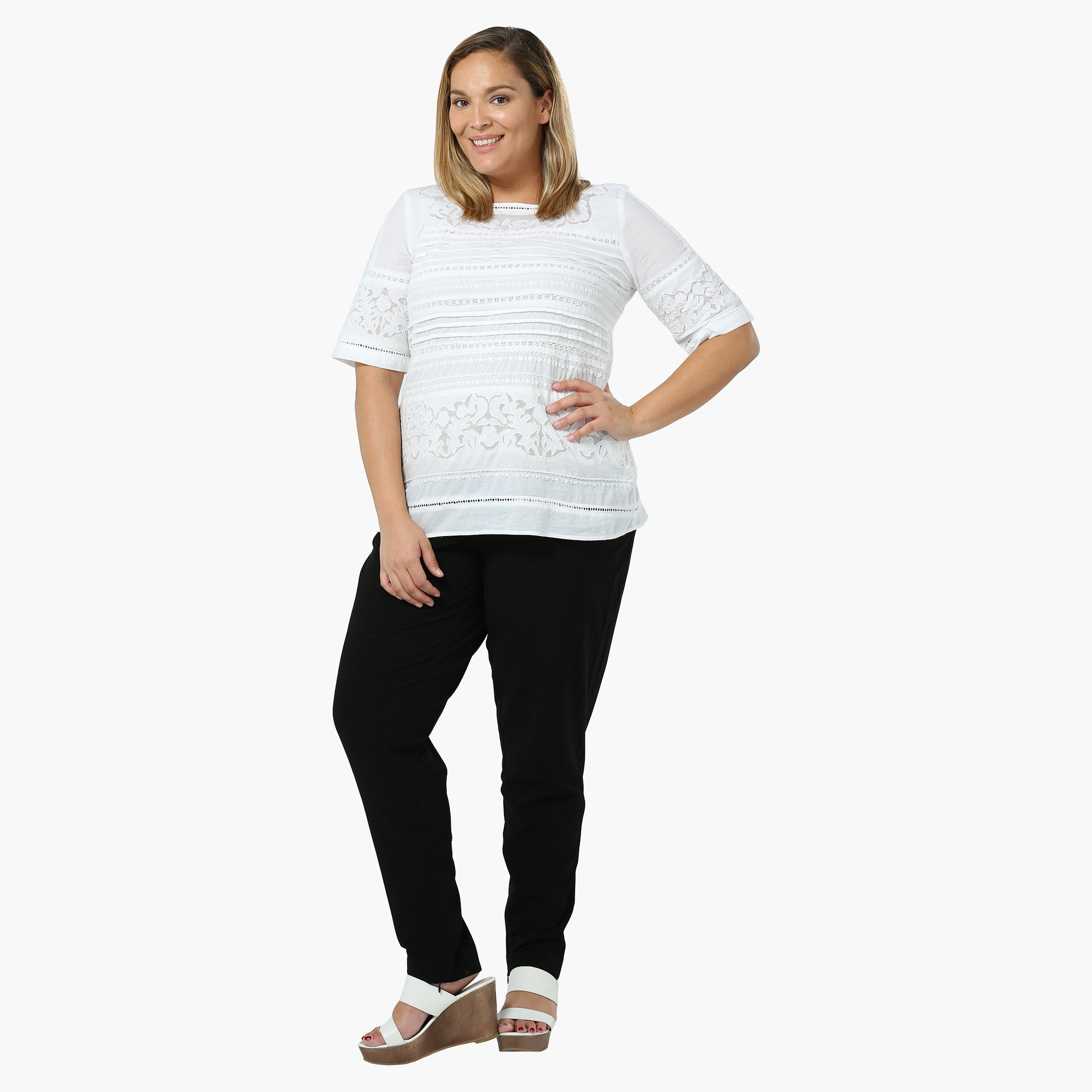 Plus Size Short-sleeved Embroidered Top-women-clothing-shirtsandblouses-blouses-image-1
