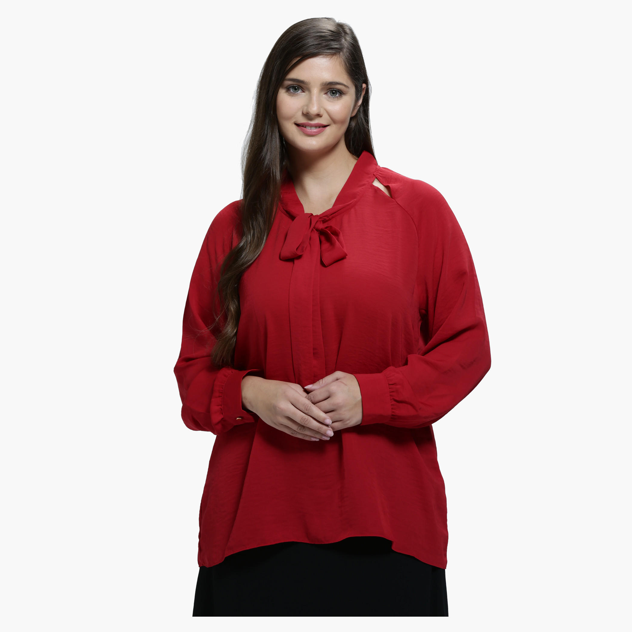 Plus Size Top with Tie-Up Neck and Long Sleeves-women-clothing-shirtsandblouses-blouses-image-1