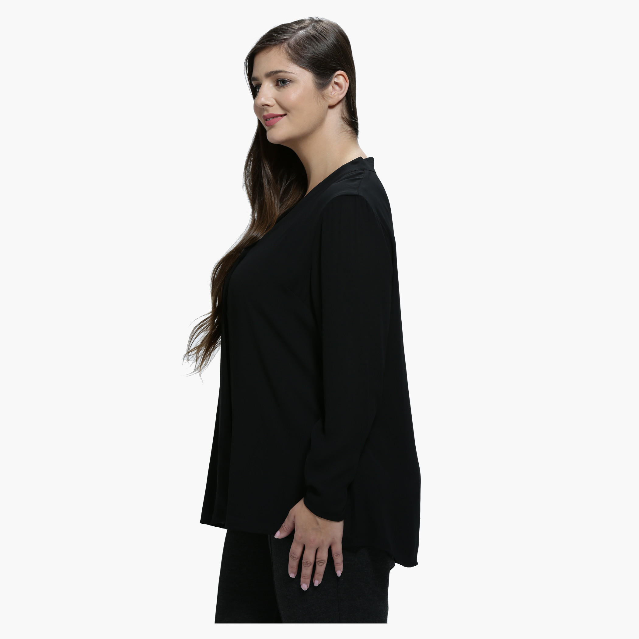 Plus Size Top with V-Neck and Long Sleeves-women-clothing-shirtsandblouses-blouses-image-3