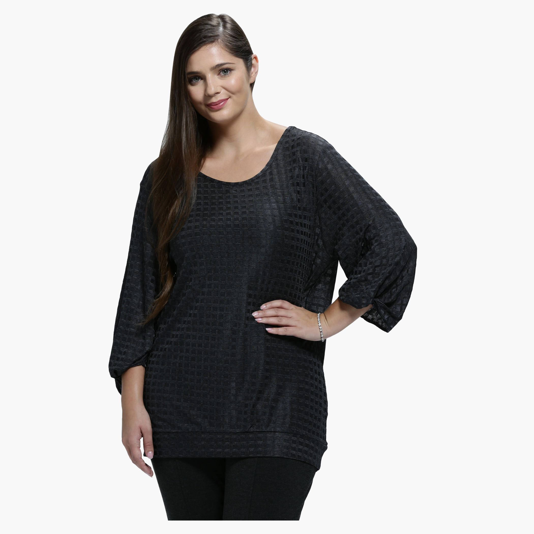Plus Size Top with Round Neck and Twist Sleeves-women-clothing-shirtsandblouses-blouses-image-1